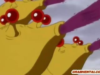 Hentai niñas pillada y smashing taladrada por monstruo tentáculos